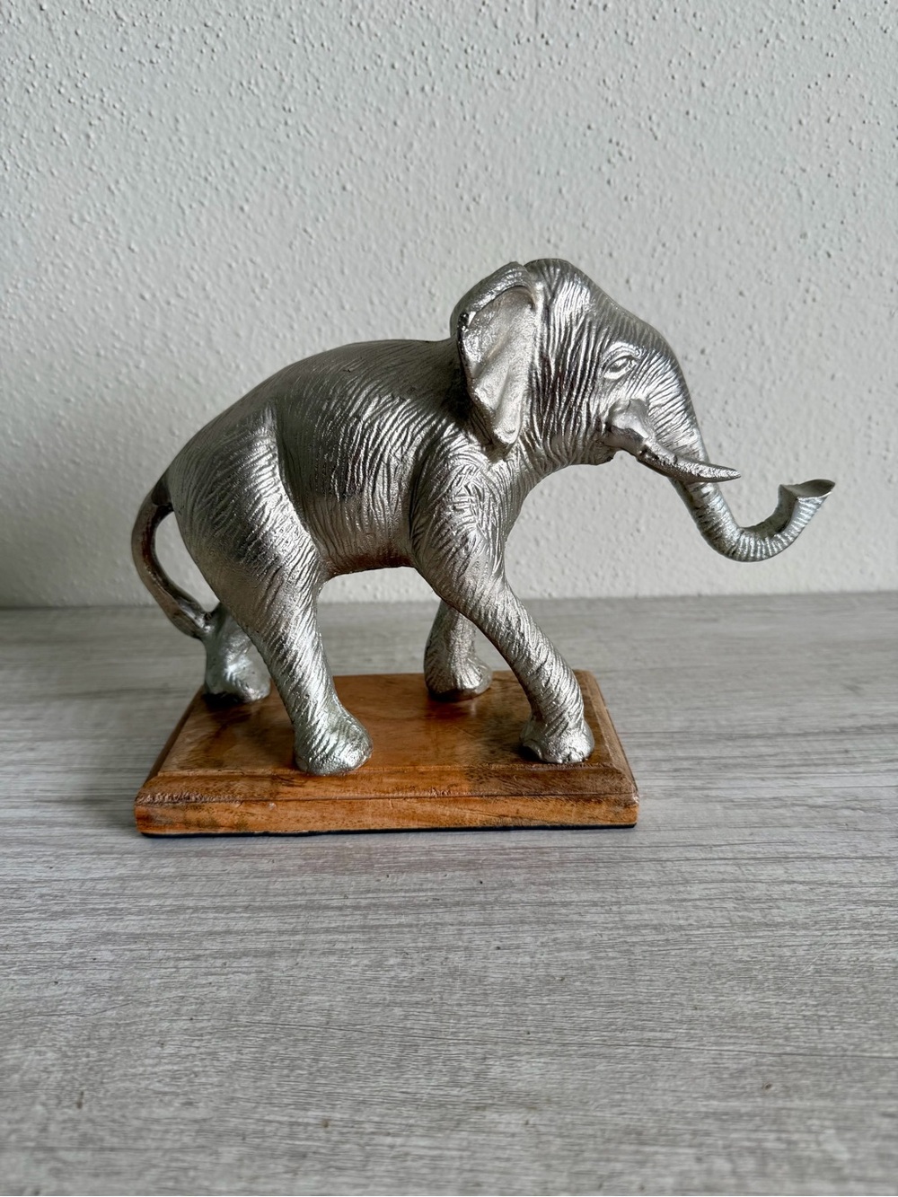 Vintage Silver Plated Metal Elephant Statue Figurine Sculpture Made In India